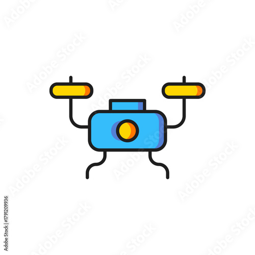 Color Drone flying icon isolated on white background. Quadrocopter with video and photo camera symbol. Flat filled outline style with shadow. Vector