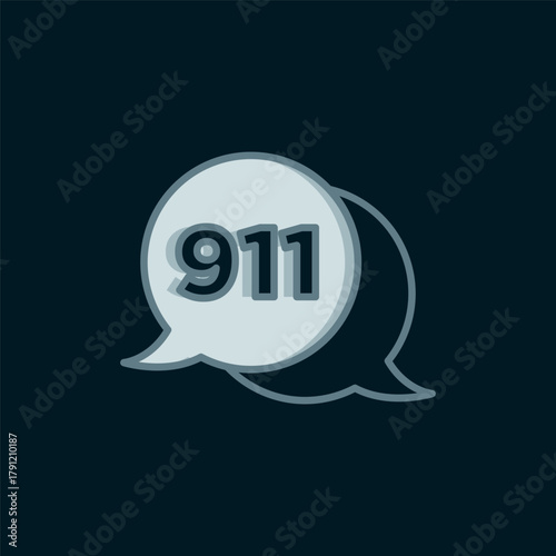 Line Telephone with emergency call 911 icon isolated on black background. Police, ambulance, fire department, call, phone. Flat filled outline style with shadow. Vector