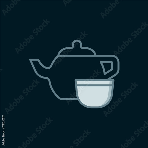 Line Traditional Chinese tea ceremony icon isolated on black background. Teapot with cup. Flat filled outline style with shadow. Vector