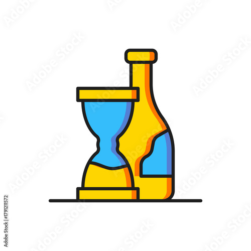 Color Bottle of wine icon isolated on white background. Wine aging. Flat filled outline style with shadow. Vector