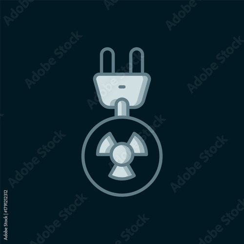 Line Radiation electrical plug icon isolated on black background. Nuclear energy. Flat filled outline style with shadow. Vector