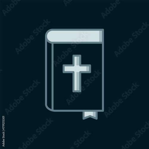 Line Holy bible book icon isolated on black background. Flat filled outline style with shadow. Vector
