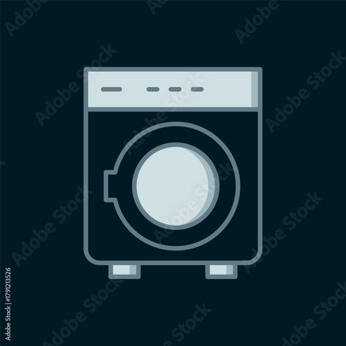 Line Washer icon isolated on black background. Washing machine icon. Clothes washer - laundry machine. Home appliance symbol. Flat filled outline style with shadow. Vector