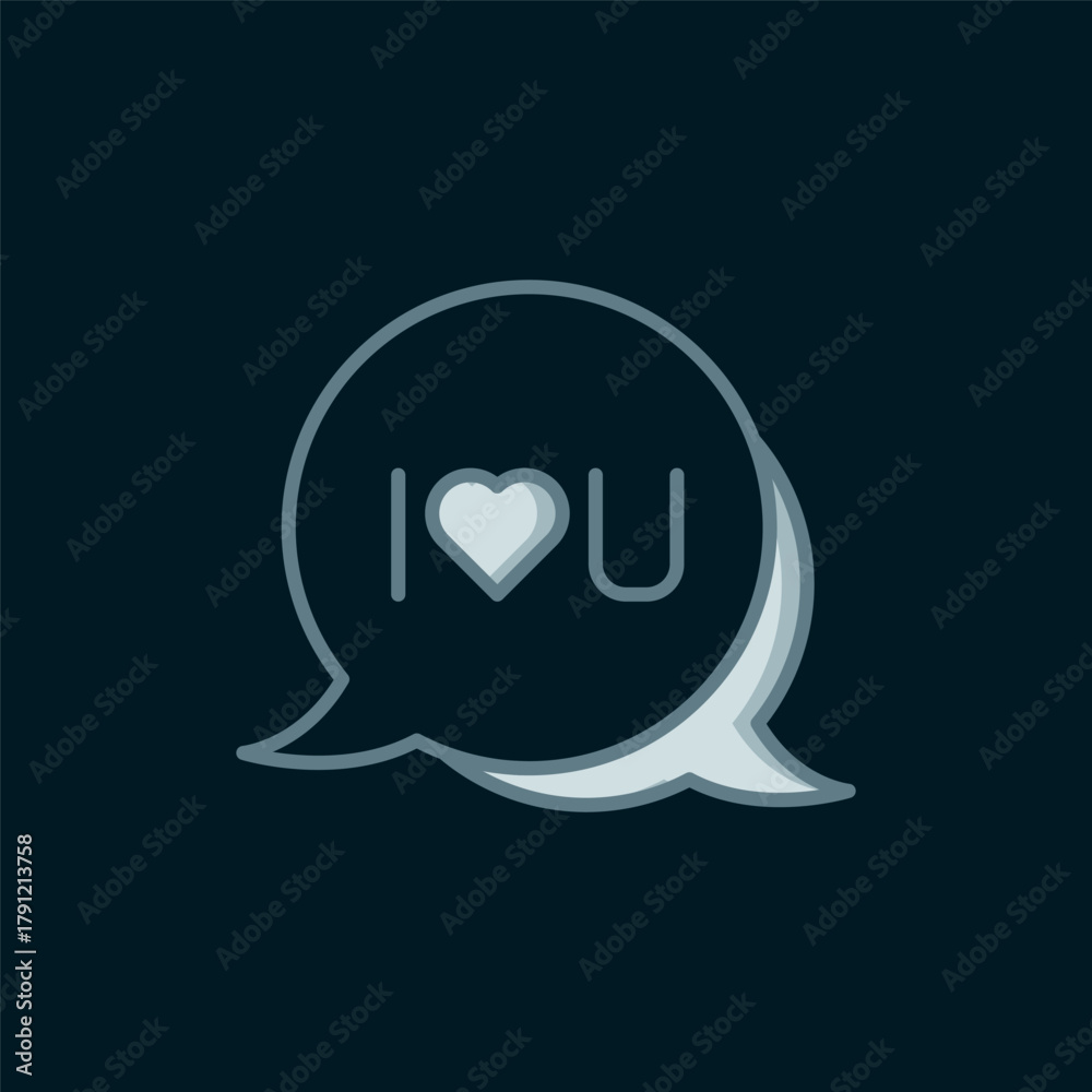 Fototapeta premium Line Speech bubble with text I love you icon isolated on black background. Valentines day. Flat filled outline style with shadow. Vector