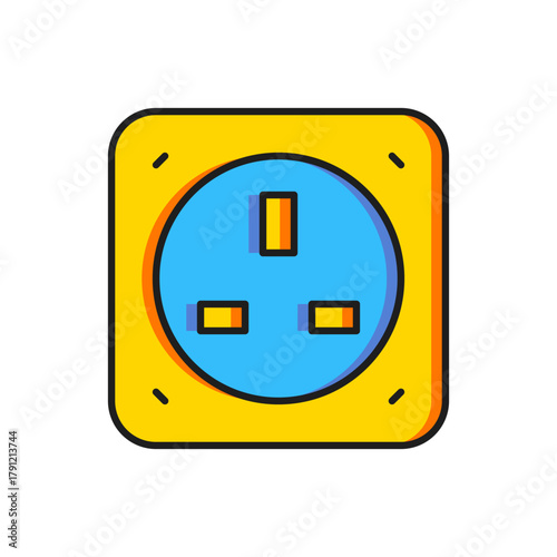 Color Electrical outlet icon isolated on white background. Power socket. Rosette symbol. Flat filled outline style with shadow. Vector
