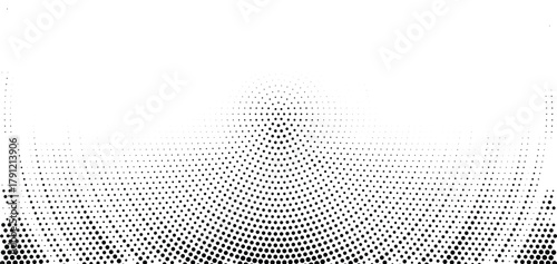 Black halftone curved wave dots pattern background, abstract geometric circular texture, modern optical illusion vector design, minimal futuristic graphic layout concept