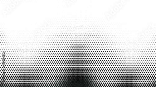 Black and white halftone fading gradient pattern, abstract optical texture with circular symmetry, modern minimal background for futuristic digital visual design concepts