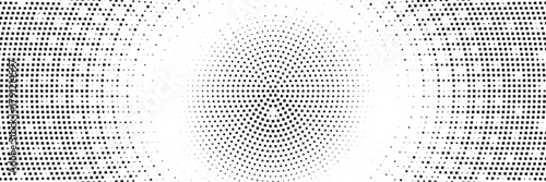 Abstract halftone circular pattern background, optical illusion dots texture, modern geometric symmetry design, minimal digital vector concept for futuristic visual graphics