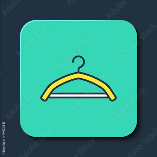 Filled outline Hanger wardrobe icon isolated on blue background. Cloakroom icon. Clothes service symbol. Laundry hanger sign. Turquoise square button. Vector