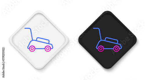 Line Lawn mower icon isolated on white background. Lawn mower cutting grass. Colorful outline concept. Vector