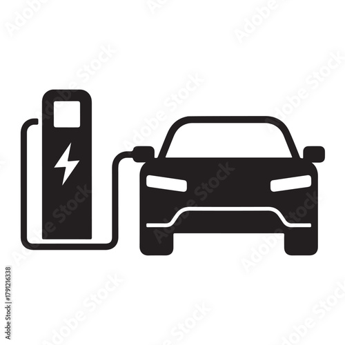 Electric Car Charging Station Icon – EV Vehicle Charge Point Symbol, Eco Energy, and Sustainable Transport Vector Design.