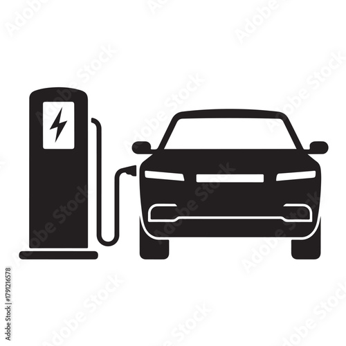 Electric Car Charging Station Icon – EV Vehicle Charge Point Symbol, Eco Energy, and Sustainable Transport Vector Design.