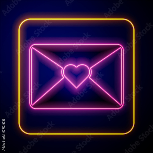 Glowing neon Envelope with 8 March icon isolated on black background. Message love. Letter love and romance. International Happy Women Day. Vector