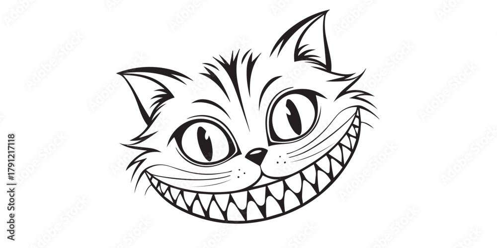 Naklejka premium Cat smiling face line art vector illustration