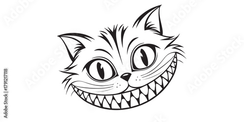 Cat smiling face line art vector illustration