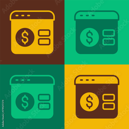 Pop art Online poker table game icon isolated on color background. Online casino. Vector