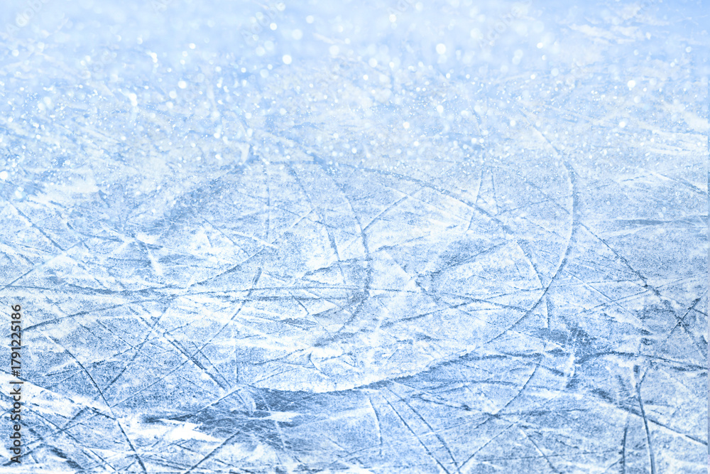Naklejka premium Winter background. Texture blue ice surface with scratches of skates