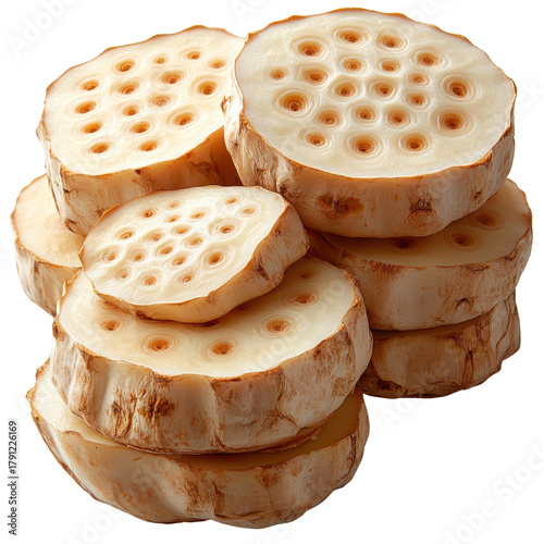 lotus root sliced isolated on a white background, cutout