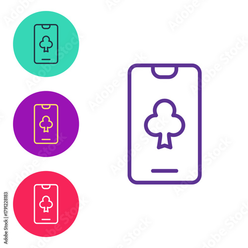 Set line Online poker table game icon isolated on white background. Online casino. Set icons colorful. Vector