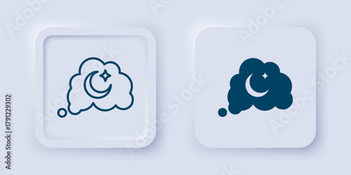 Filled and outline Dreams icon isolated on grey background. Sleep, rest, dream concept. Resting time and comfortable relaxation. Square button. Vector