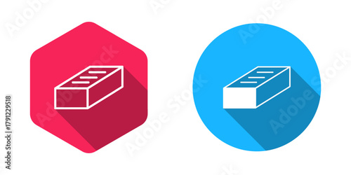 Filled and outline Brick icon isolated with long shadow background. Vector