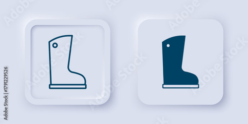 Filled and outline Waterproof rubber boot icon isolated on grey background. Gumboots for rainy weather, fishing, gardening. Square button. Vector