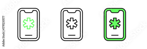 Set line Telephone with emergency call 911 icon isolated on white background. Police, ambulance, fire department, call, phone. Vector