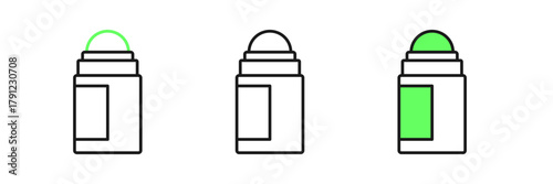 Set line Antiperspirant deodorant roll icon isolated on white background. Cosmetic for body hygiene. Vector