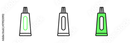 Set line Tube of toothpaste icon isolated on white background. Vector