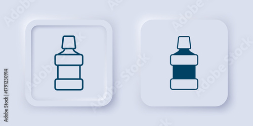 Filled and outline Mouthwash plastic bottle icon isolated on grey background. Liquid for rinsing mouth. Oralcare equipment. Square button. Vector