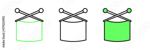 Set line Knitting needles icon isolated on white background. Label for hand made, knitting or tailor shop. Vector