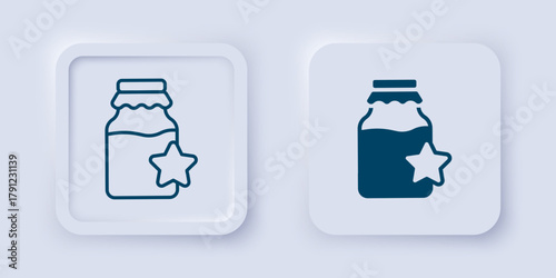 Filled and outline Jar of honey icon isolated on grey background. Food bank. Sweet natural food symbol. Square button. Vector