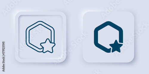 Filled and outline Honeycomb icon isolated on grey background. Honey cells symbol. Sweet natural food. Square button. Vector