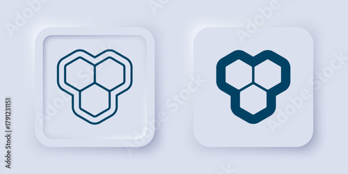 Filled and outline Honeycomb icon isolated on grey background. Honey cells symbol. Sweet natural food. Square button. Vector