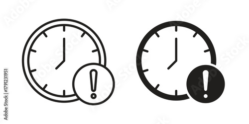 Alarm exclamation icons in outline, flat style. Vector EPS
