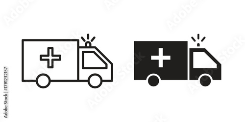 Ambulance icons in outline, flat style. Vector EPS