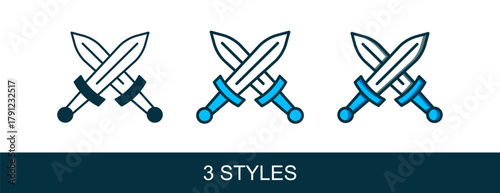 Filled outline Crossed medieval sword icon isolated on white background. Medieval weapon. Vector