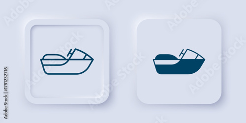 Filled and outline Jet ski icon isolated on grey background. Water scooter. Extreme sport. Square button. Vector