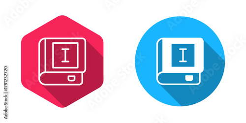 Filled and outline Book icon isolated with long shadow background. First volume. Vector