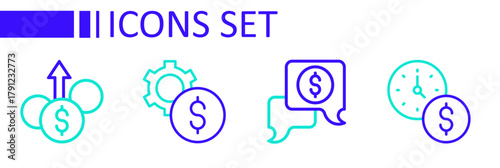 Set line Time is money, Business negotiations, Gear with dollar symbol and Financial growth icon. Vector