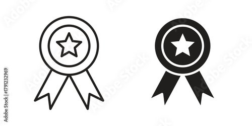 Badge icons in outline, flat style. Vector EPS