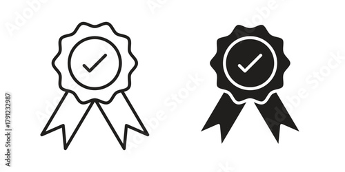 Badge icons in outline, flat style. Vector EPS