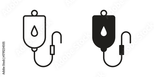 Blood transfusion icons in outline, flat style. Vector EPS