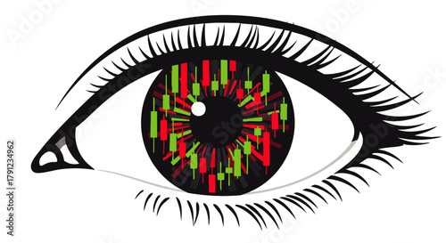 An abstract eye with a stock market trading chart reflected in the iris, symbolizing financial observation and analysis.