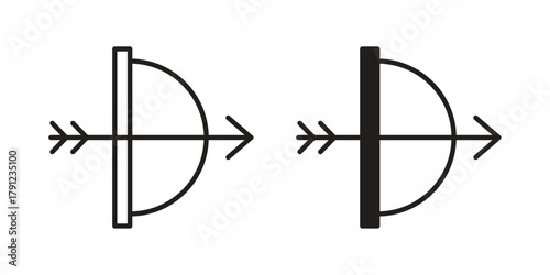 Bow arrow icons in outline, flat style. Vector EPS