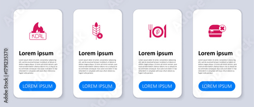 Set No burger, Vegan food diet, Gluten free grain and Kcal. Business infographic template. Vector