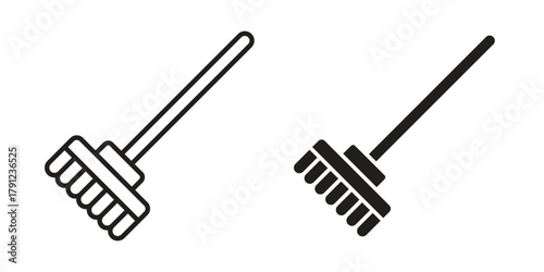 Broom icons in outline, flat style. Vector EPS