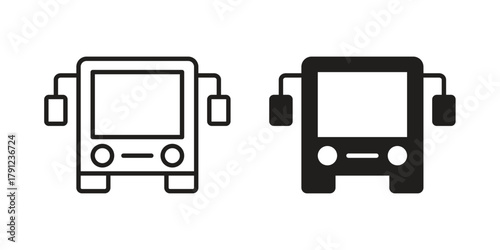 Bus icons in outline, flat style. Vector EPS