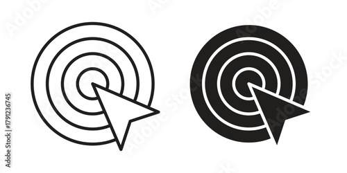 Bullseye pointer icons in outline, flat style. Vector EPS
