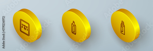 Set Isometric line Computer with design program, Marker pen and icon. Vector